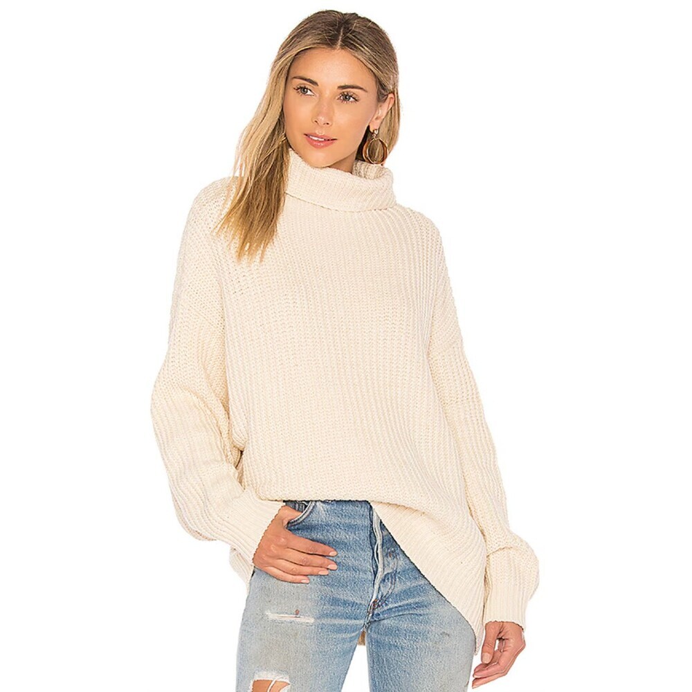 Free People Women's Swim Too Deep Oversized Turtleneck Sweater Ivory Size Small